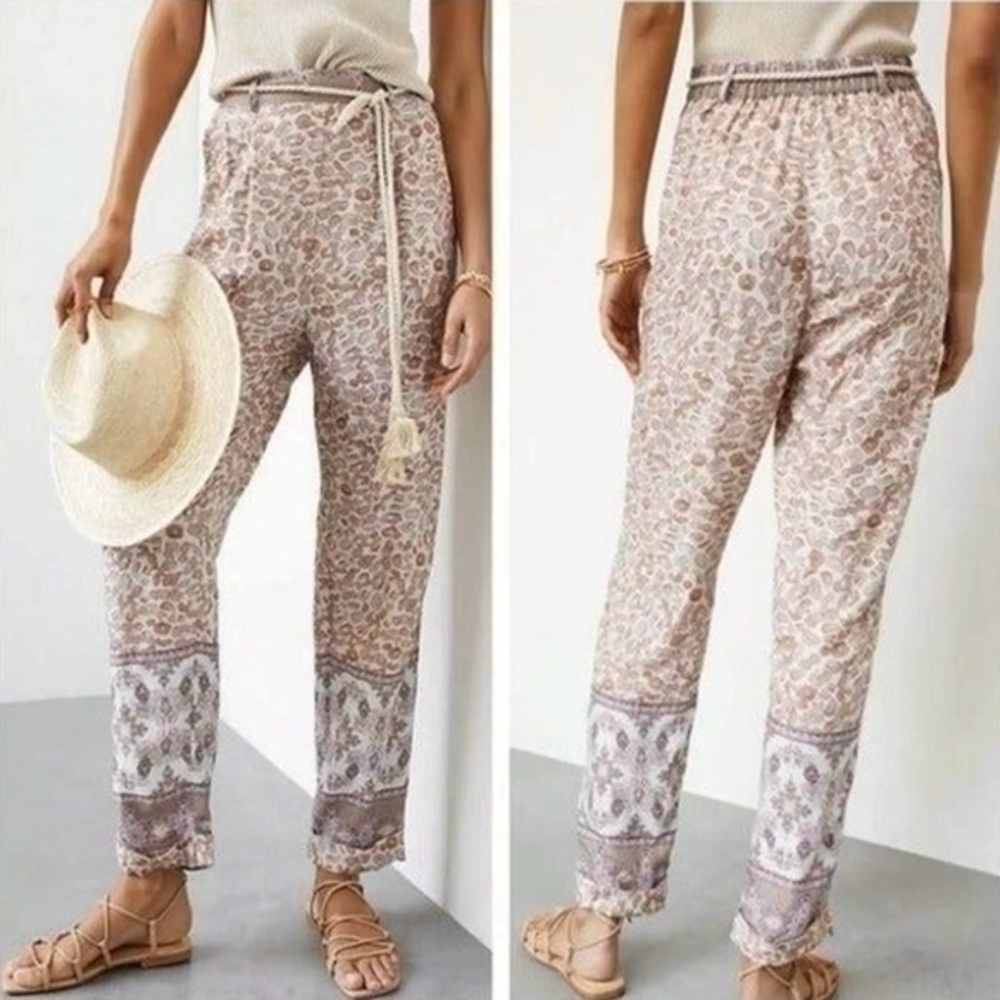 Anthropologie Ollari Cheetah Pants Paisley S Cropped Boho Whimsical Relaxed NWT
